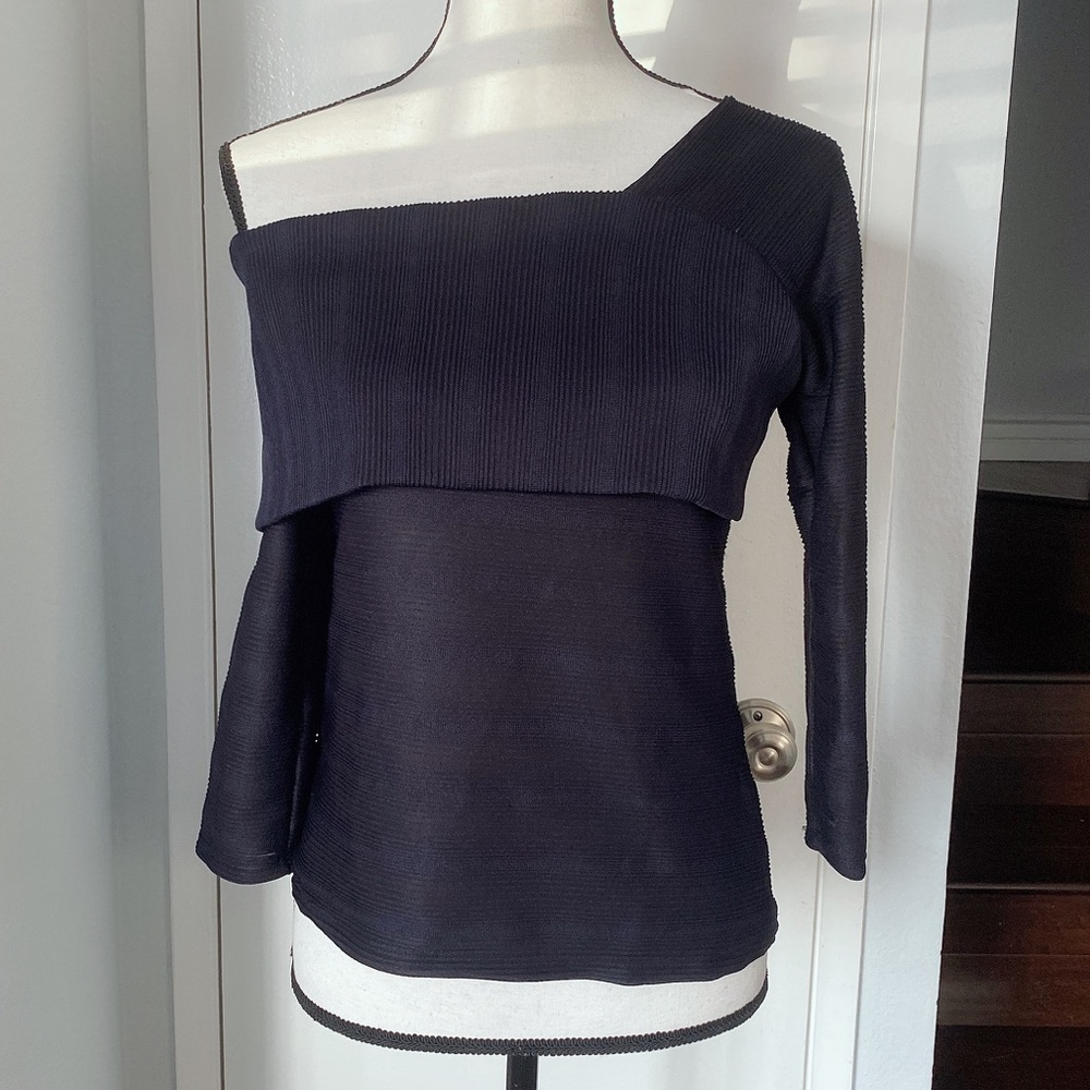 Anthropologie Blue Tassel One Shoulder Top